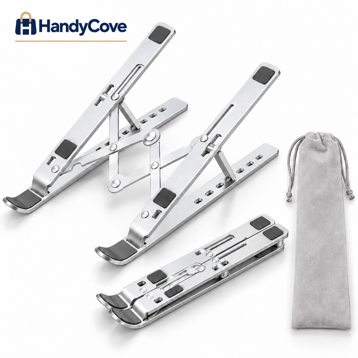 Speed-X 18-Inch Heavy Duty Adjustable Aluminium Laptop Stand – Foldable & Portable with 6 Height Angles + Carry Pouch